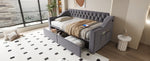 Upholstered Sofa Bed with USB Port and Storage Drawers, Dark Grey Velvet
