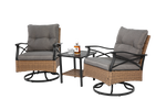 Outdoor Swivel Rocking Chair Set, 3 Pieces with 1 Table and 2 Chairs, 350lb Support, Brown Wicker