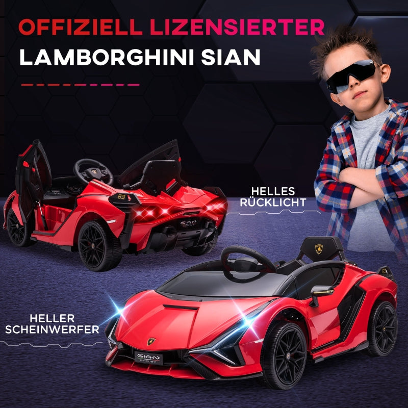 Lamborghini SIAN Ride-On Car with 12V Electric SUV and Remote Control, Red Metal