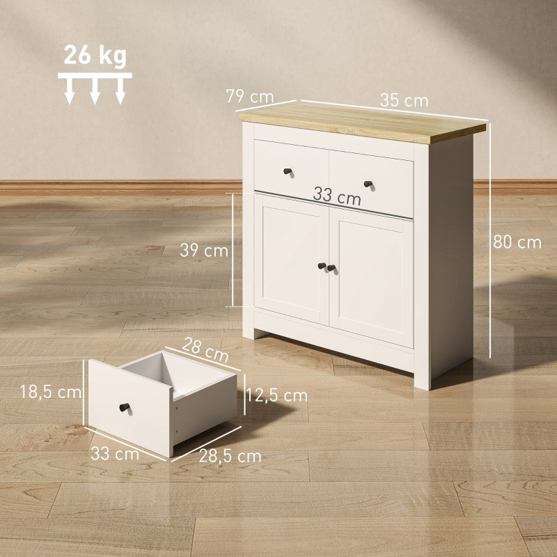 Sideboard Kitchen Cabinet, 2 Drawers, Soft-Close, Adjustable Shelf, White