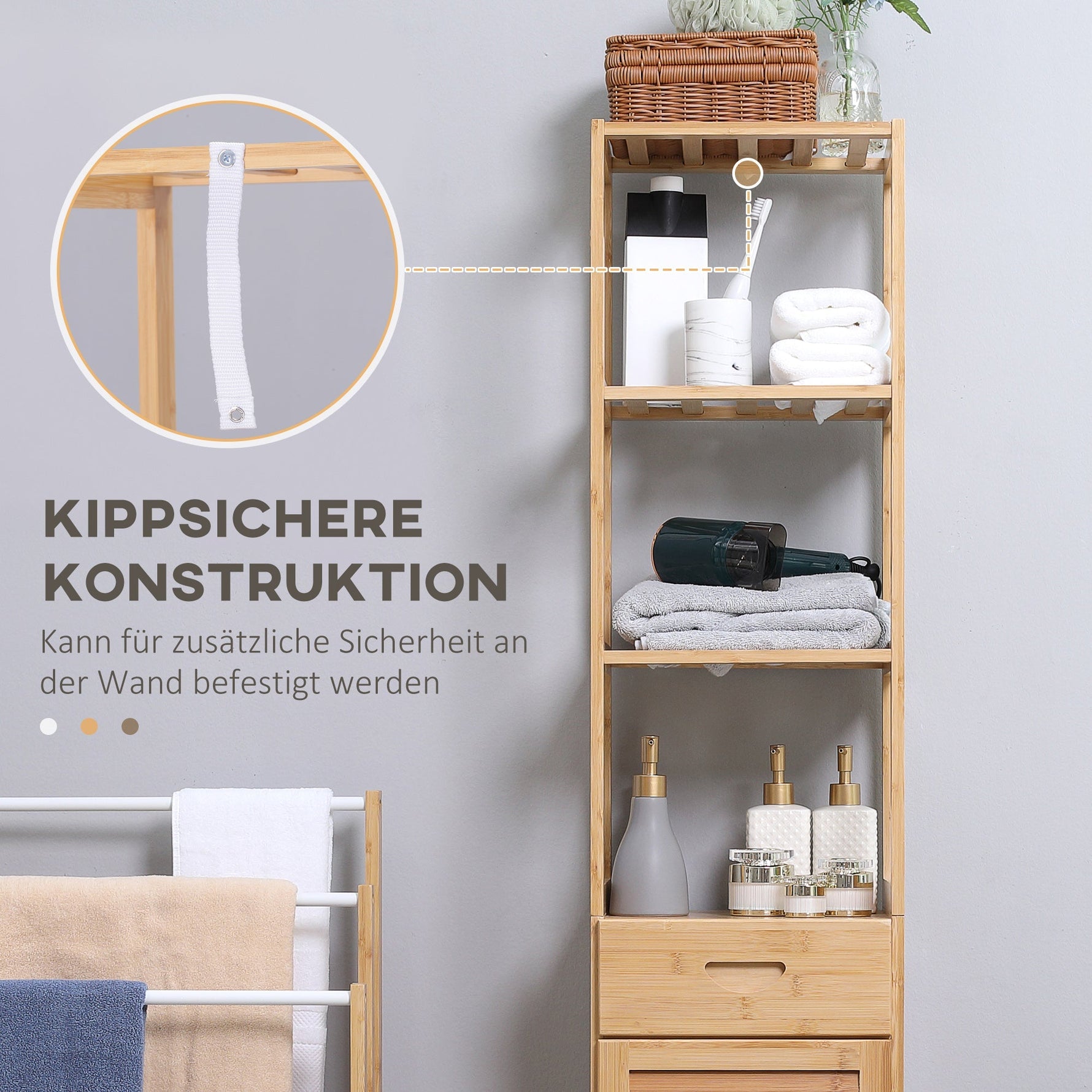 kleankin Bathroom Cabinet, Drawer, Shelves, Open Compartment, Natural Wood