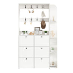Hallway Cabinet 3-in-1 Shoe Cabinet 8 Hooks 5 Shelves - White