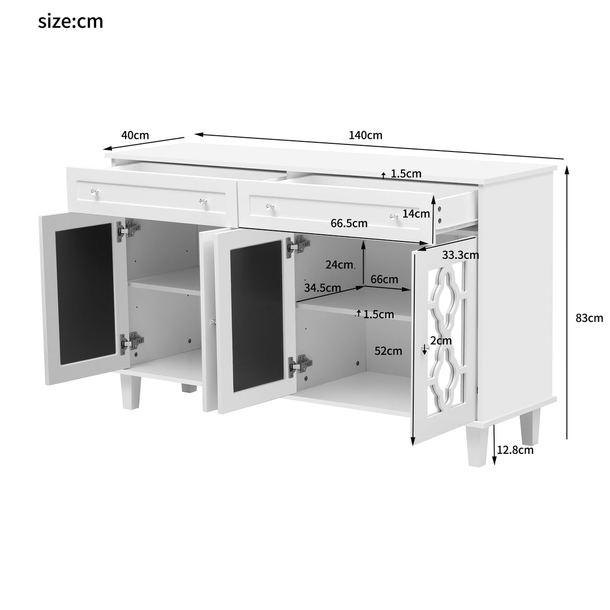 Sideboard Mirrored Doors Drawers Adjustable Shelves, Crystal Handles