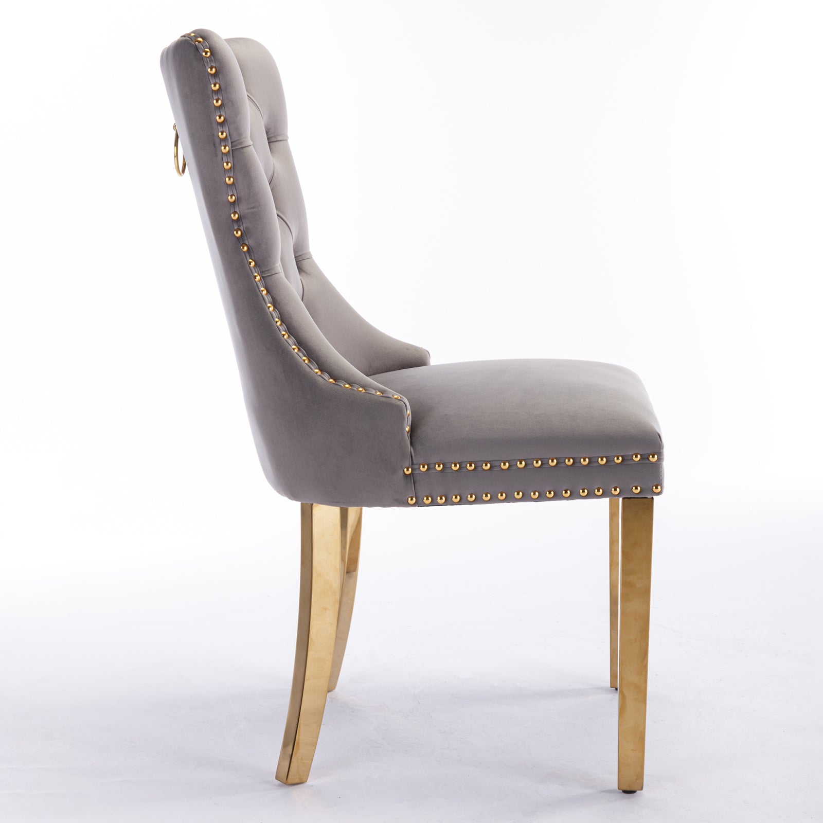 A&A Furniture Nikki Collection Tufted Velvet Dining Chair Set of 2 Golden Legs - Grey/Gold
