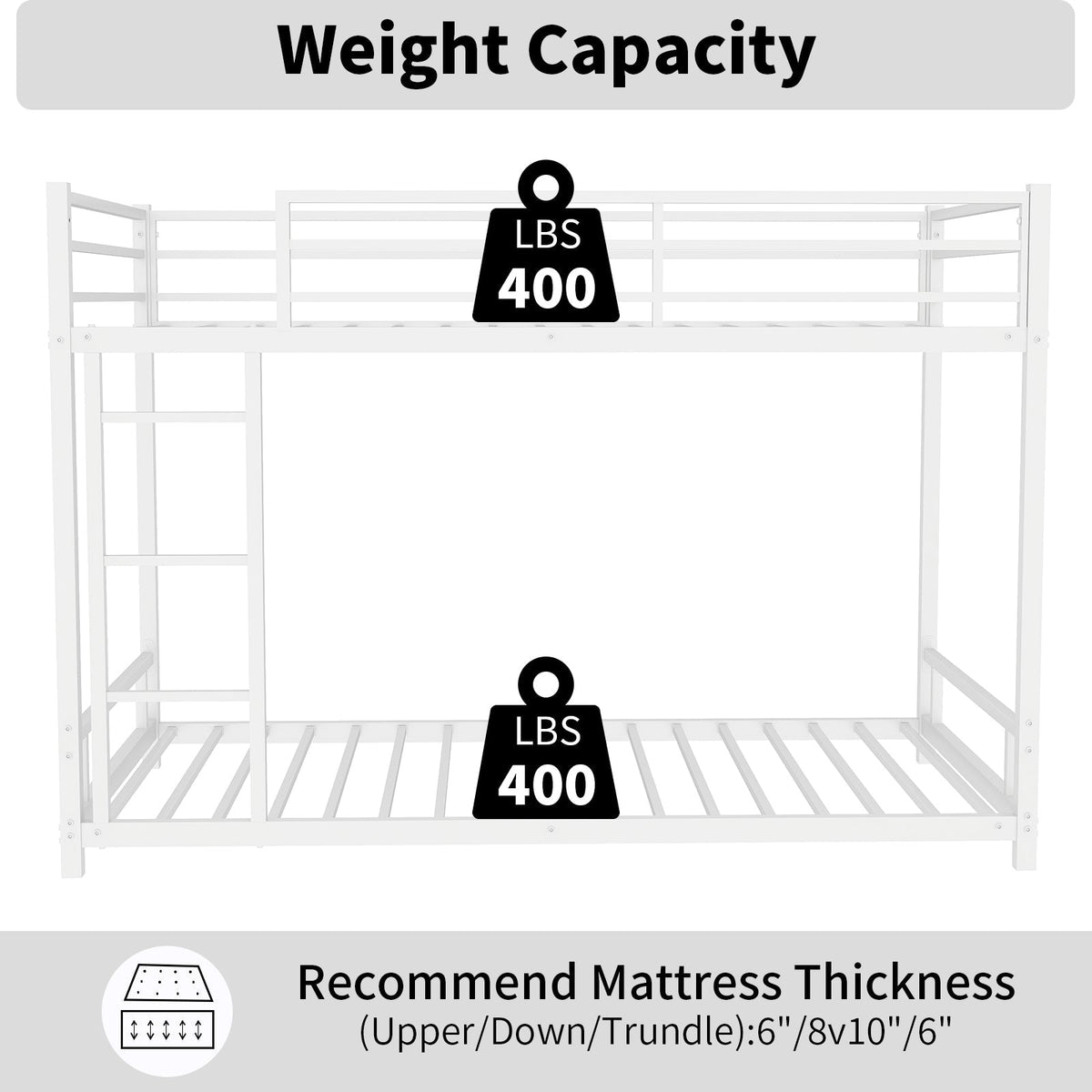 Metal Bunk Bed Twin Over Twin Sturdy Safety Railing - Metal