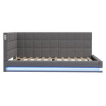 Upholstered Bed Sofa, 90x200 Multifunctional with LED & USB, Linen Fabric Grey