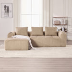 Compact Sofa Modular Side Pocket Cup Holder 3 Cushions - Corduroy Khaki