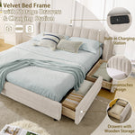 Double Bed 140x200cm Storage USB Port Chenille Beige