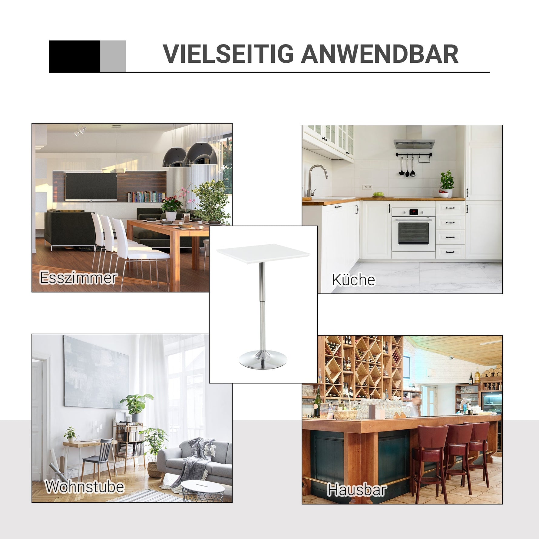 Bistro Table, Height Adjustable Square, Steel White