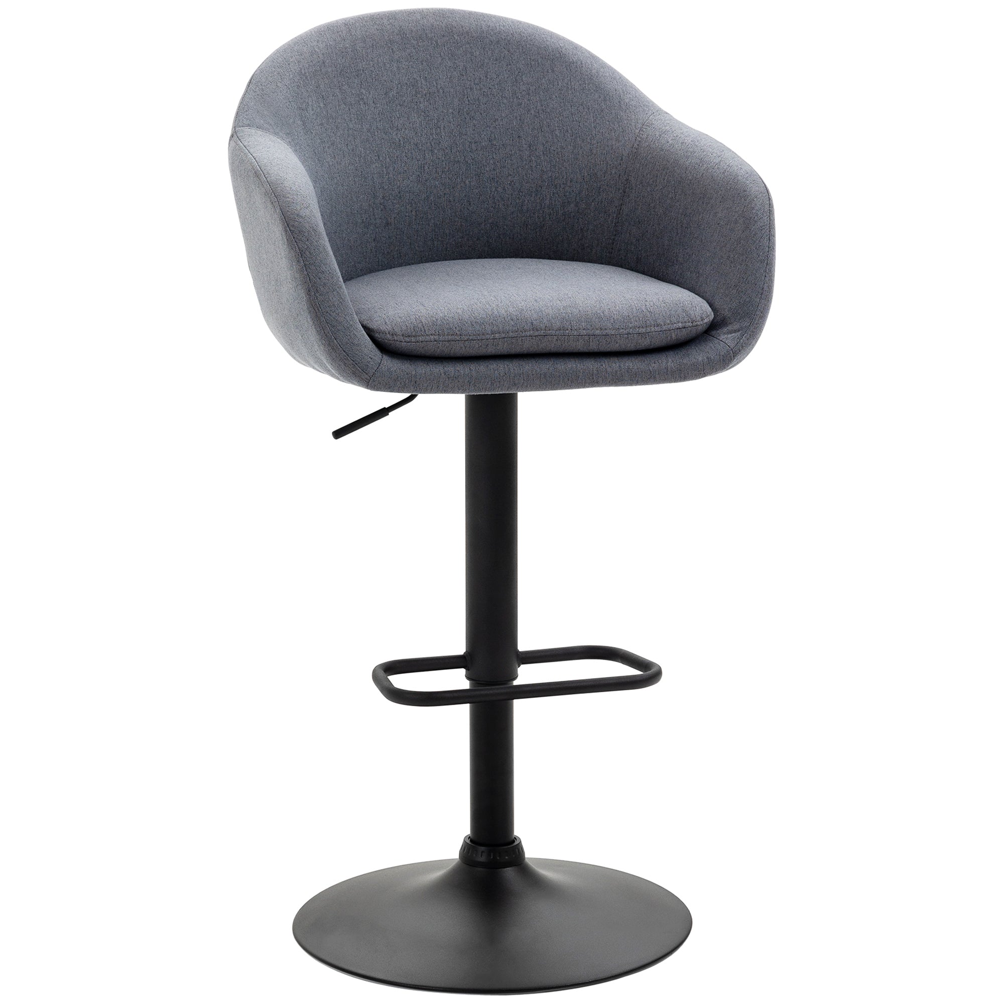 Bar Stool, Height-Adjustable with Backrest and Footrest, Grey Linen Look