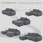 Modular Corduroy Sofa - 3-Seater with 2 Ottomans, Cup Holders, Storage Pocket - Dark Grey