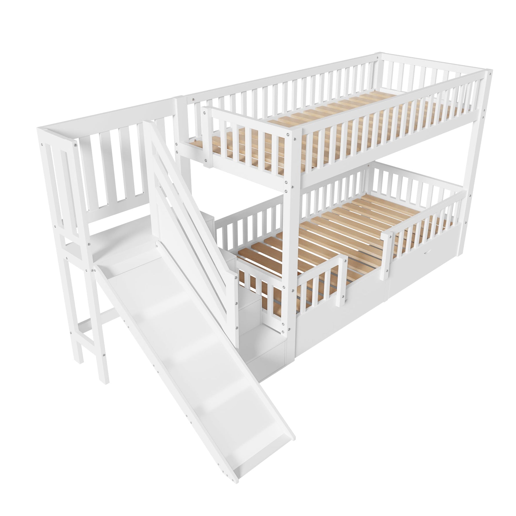 Children's Bunk Bed Multifunctional Slide Stairs 2 Drawers Solid Wood, White 90x200