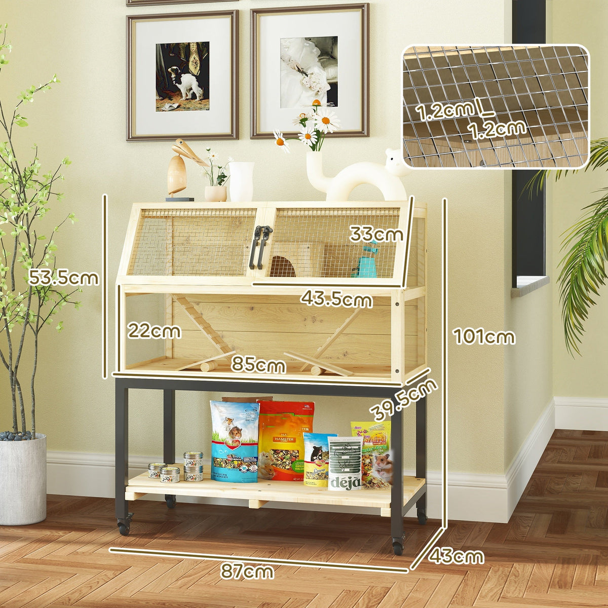 Dwarf Hamster Cage, Storage, Water Bottle, Hut, Seesaws, Wheels, Ramps, Natural Wood