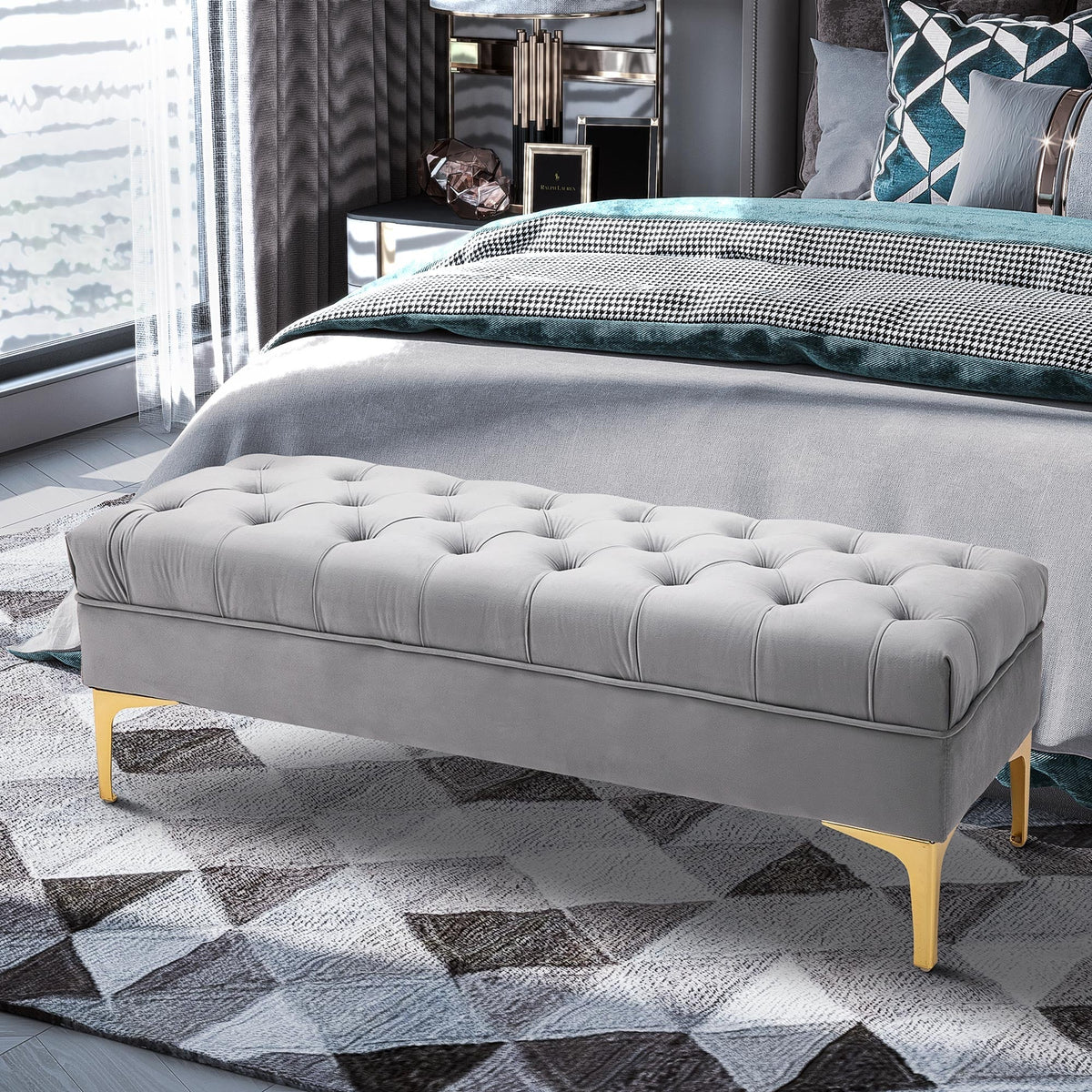 Bench/Bed/Shoe Bench with Raised Legs 118x45x42cm Velvet Light Grey
