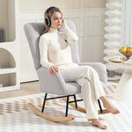 Rocking Chair, Armrests, Wooden Base, Teddy Velvet, Light Gray