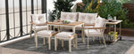 Garden Dining Table and Chair Set, 6-7 Seater with Armchairs and Removable Trolley, Acacia Wood