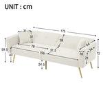 Sofa Bed Adjustable Angle Gold Legs Storage Pockets Fabric