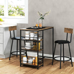 Bar Table with Bar Stool Set, 3-Piece, 3 Shelves, 2 Stools, Modern Style, Steel/Oak