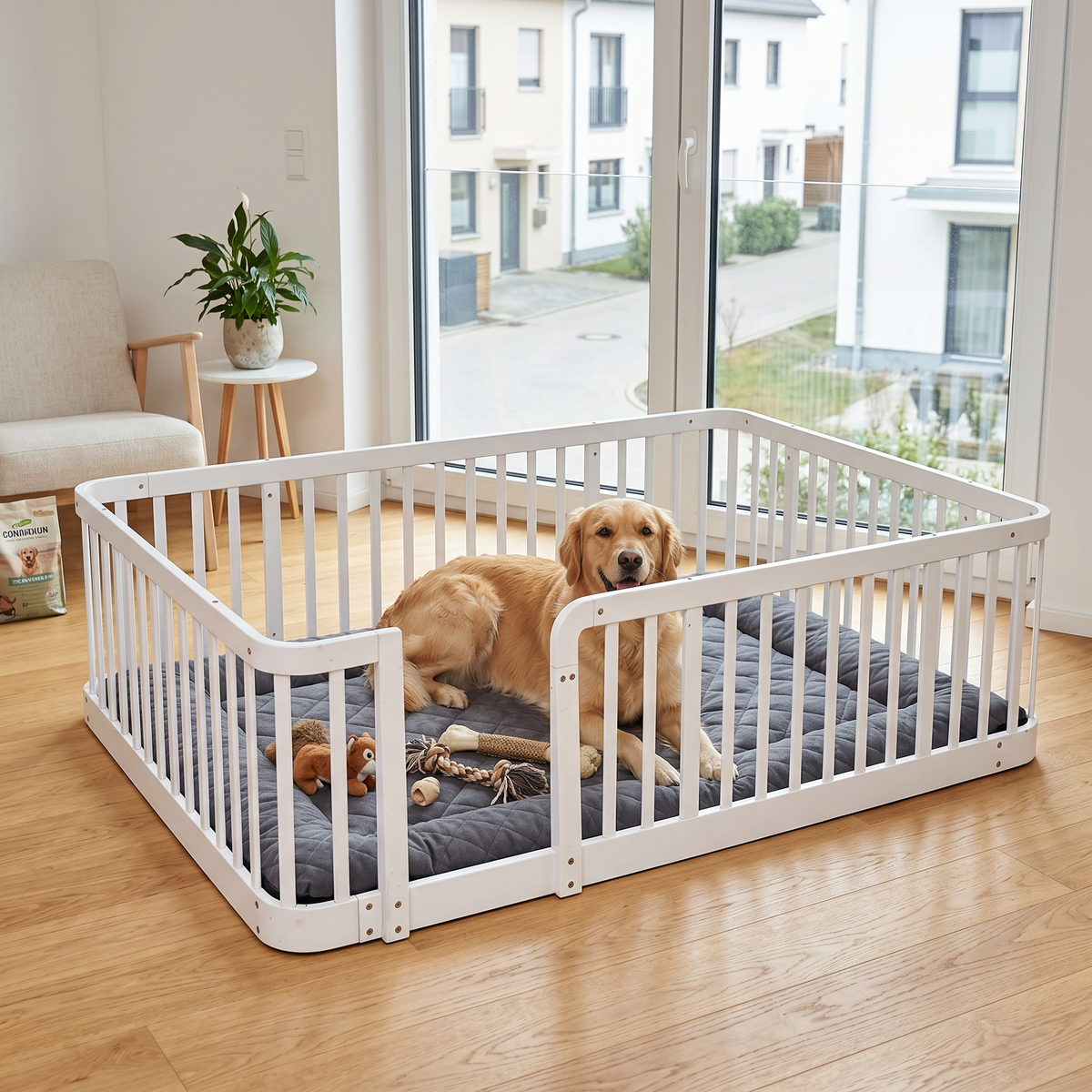 Floating Double Bed Frame 140x190cm with LED Lighting, Linen