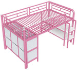 Children's Loft Bed with Metal Frame, Storage Drawers and Shelves, Pink