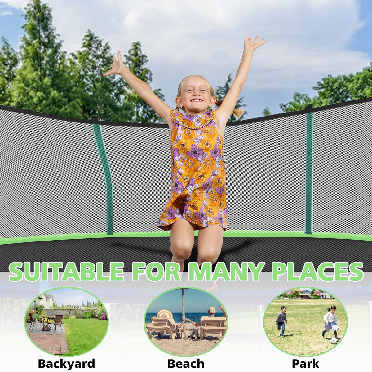 8FT Trampoline with Safety Net and Ladder, 181kg Capacity, Green