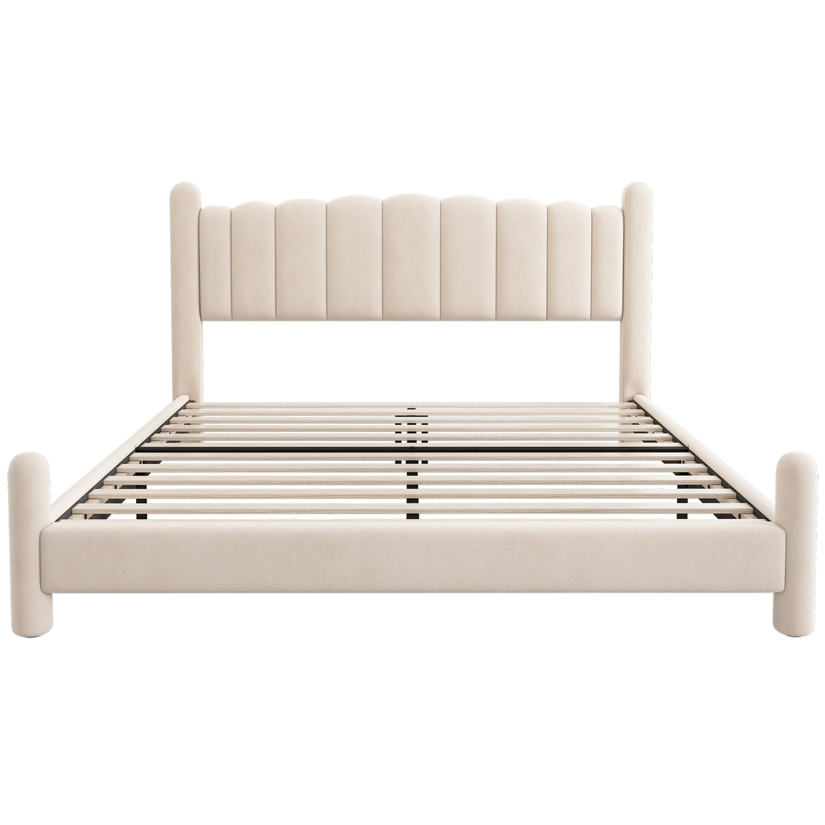Upholstered Bed 180x200cm with Slatted Frame, Beige Velvet
