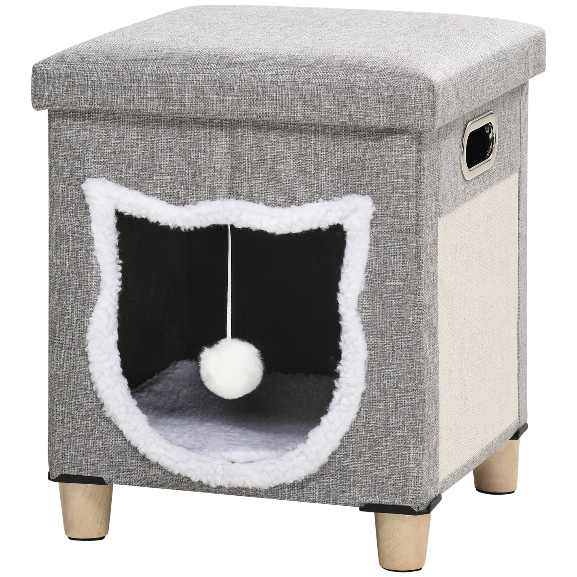 Cat Cave Ottoman, Cushion, Scratching Mat, Grey Polyester
