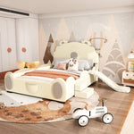 Bear Cartoon Bed for Children with Slide and Ladder, 140x200cm, Beige PU Leather