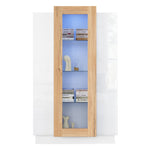 Living Room Cabinet, 3-Door High-Gloss LED Display, Glass Shelves & Drawer, Transparent