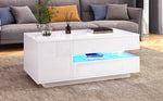 Liftable Coffee Table, 95*50*34.5cm with 1 Drawer & LED, White