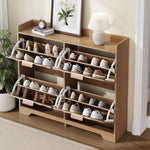Shoe Cabinet with 4 Flip Drawers and 3D Textured Front, Space-Saving Entryway Storage, Wood White