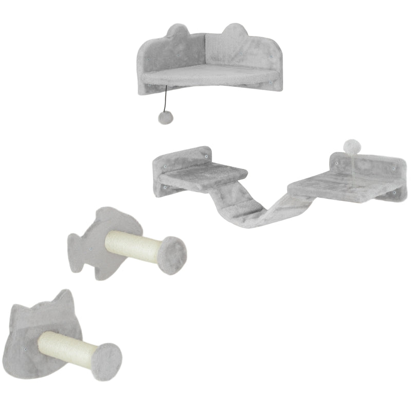 Cat Staircase Set, 4-Piece, Sisal Steps, Double Platform, Light Grey/Cream White
