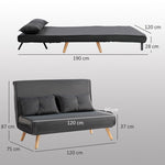 2-Seater Sofa Bed, Adjustable Backrest, Fabric Upholstery, Grey