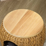 Cat Cave, Water Hyacinth Grass with Washable Cushion, Light Brown + Natural Wood + Grey