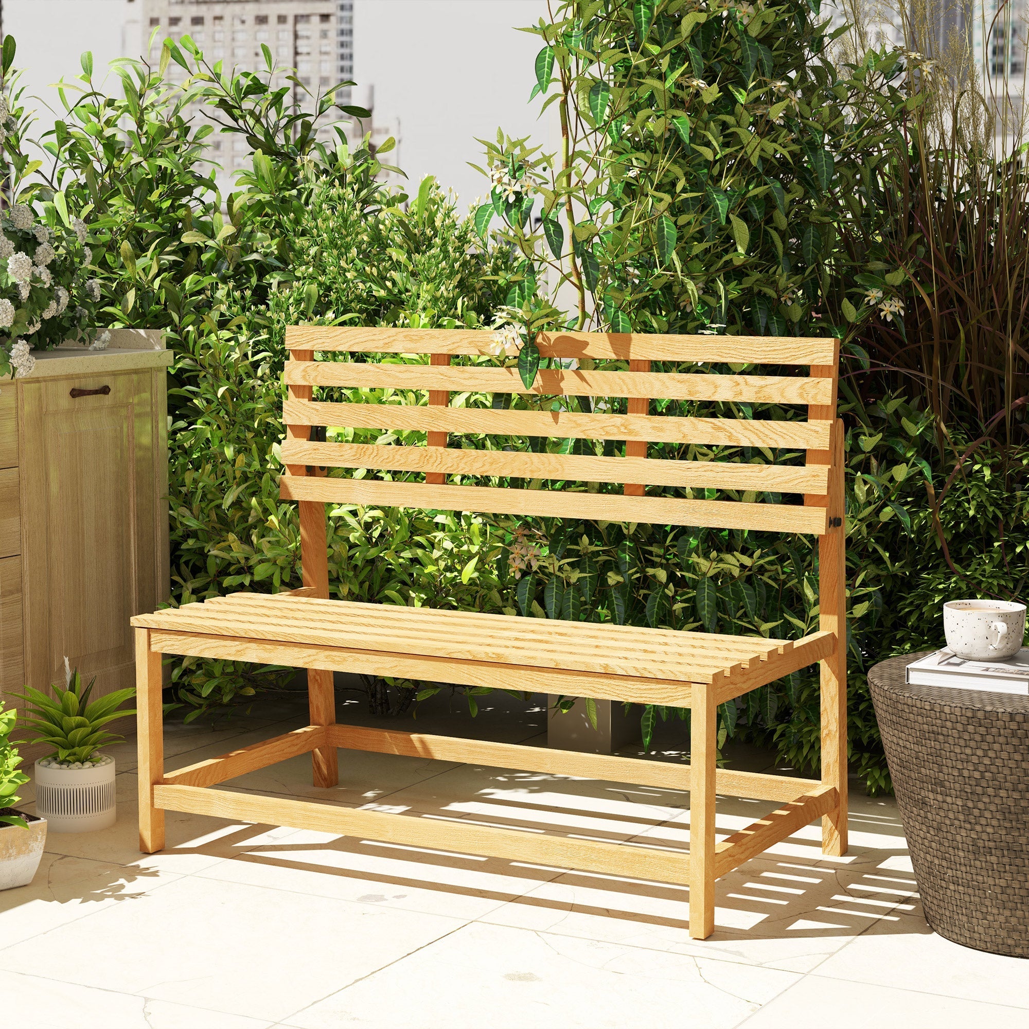 2-seater Garden Bench, Weatherproof Convertible, Teak Wood