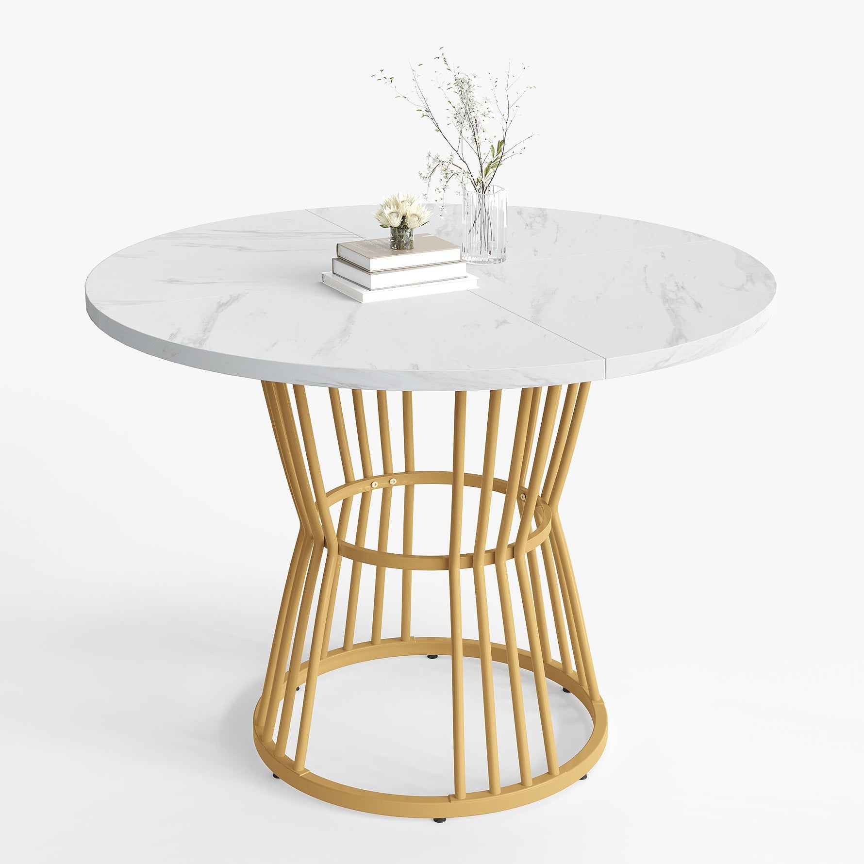 Kitchen Table Modern Marble Sturdy Metal Frame White/Gold