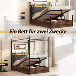 Multifunctional Single Bed 90x190 Hydraulic Storage Canopy LED/USB, Iron Black