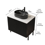 Bathroom Vanity Unit with Oval Ceramic Basin and Sintered Stone Countertop, Black