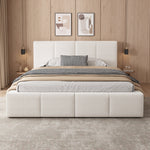 Upholstered Double Bed, 180x200cm Slatted Base Headboard, Beige Bouclé