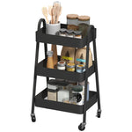 Serving Cart with 3 Levels, Wheels & Brake, Black