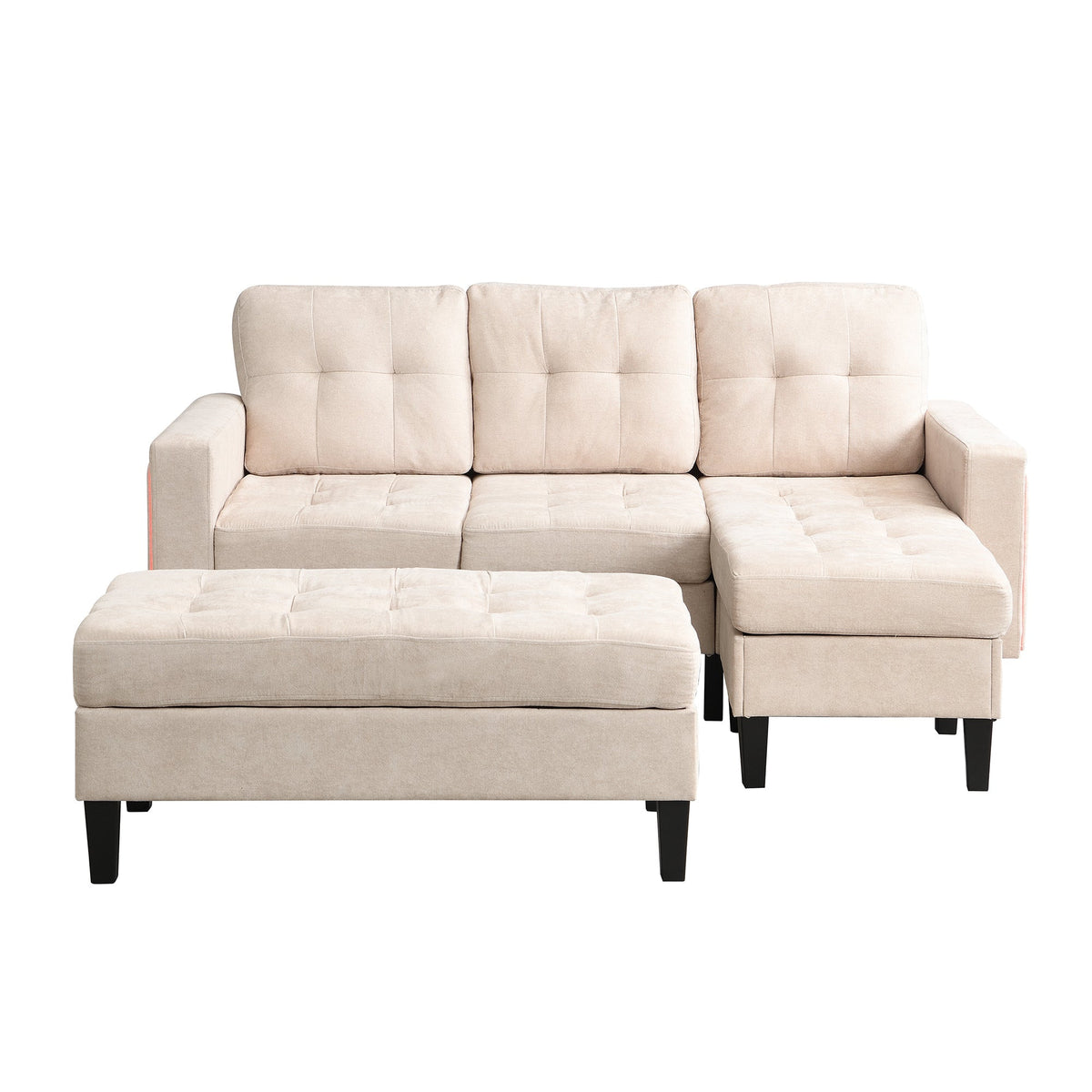 Multifunctional L-shaped Sofa Set with LED Lighting and Footstool, Modular Design