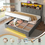 Storage Bed 160x200 with LED & USB Headboard, Velvet