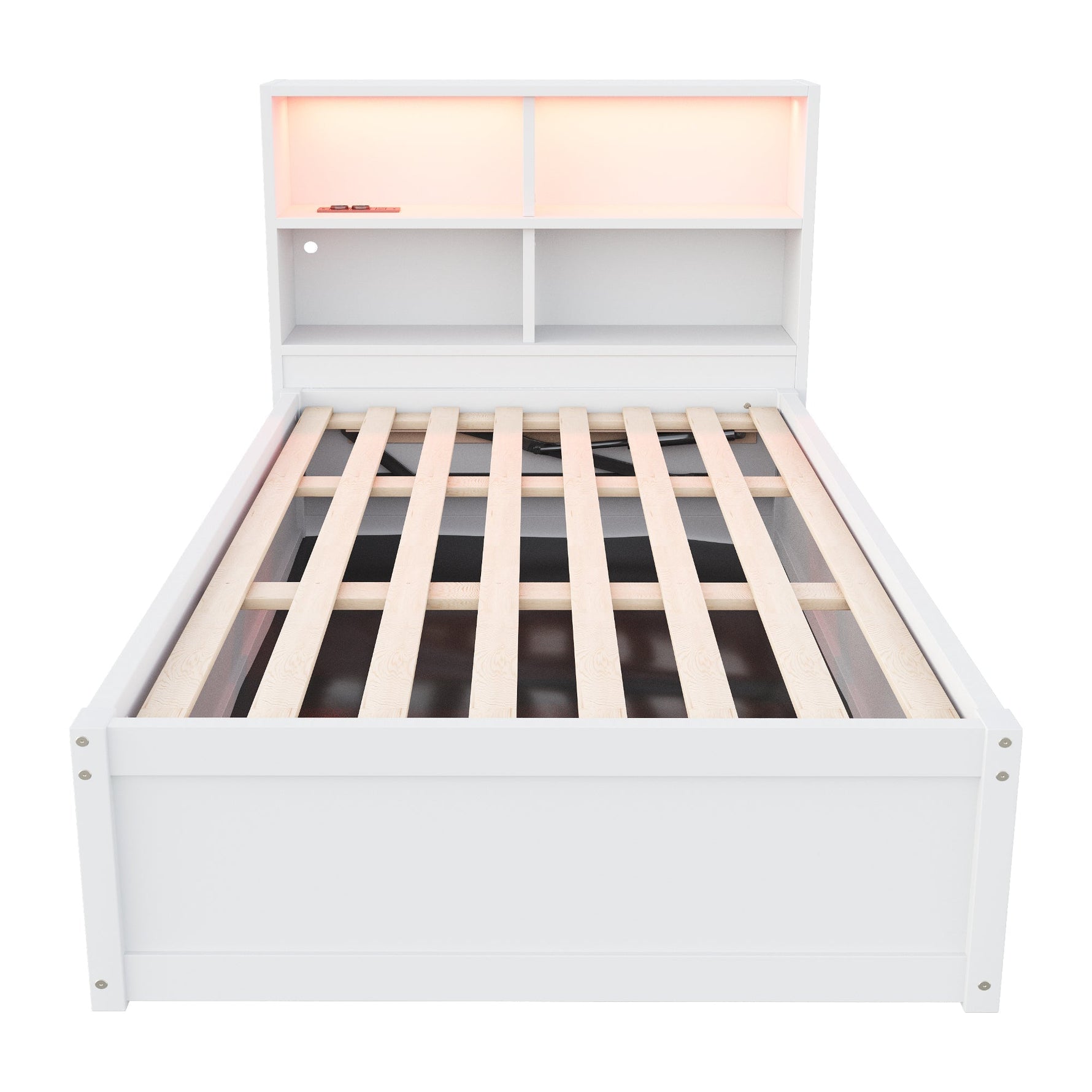 Sofa Bed 90*200, Hydraulic with Storage & Light Bar, White Wood