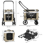 Foldable Pet Stroller, Removable Bag, 4 Wheels, Khaki 600D Oxford Fabric