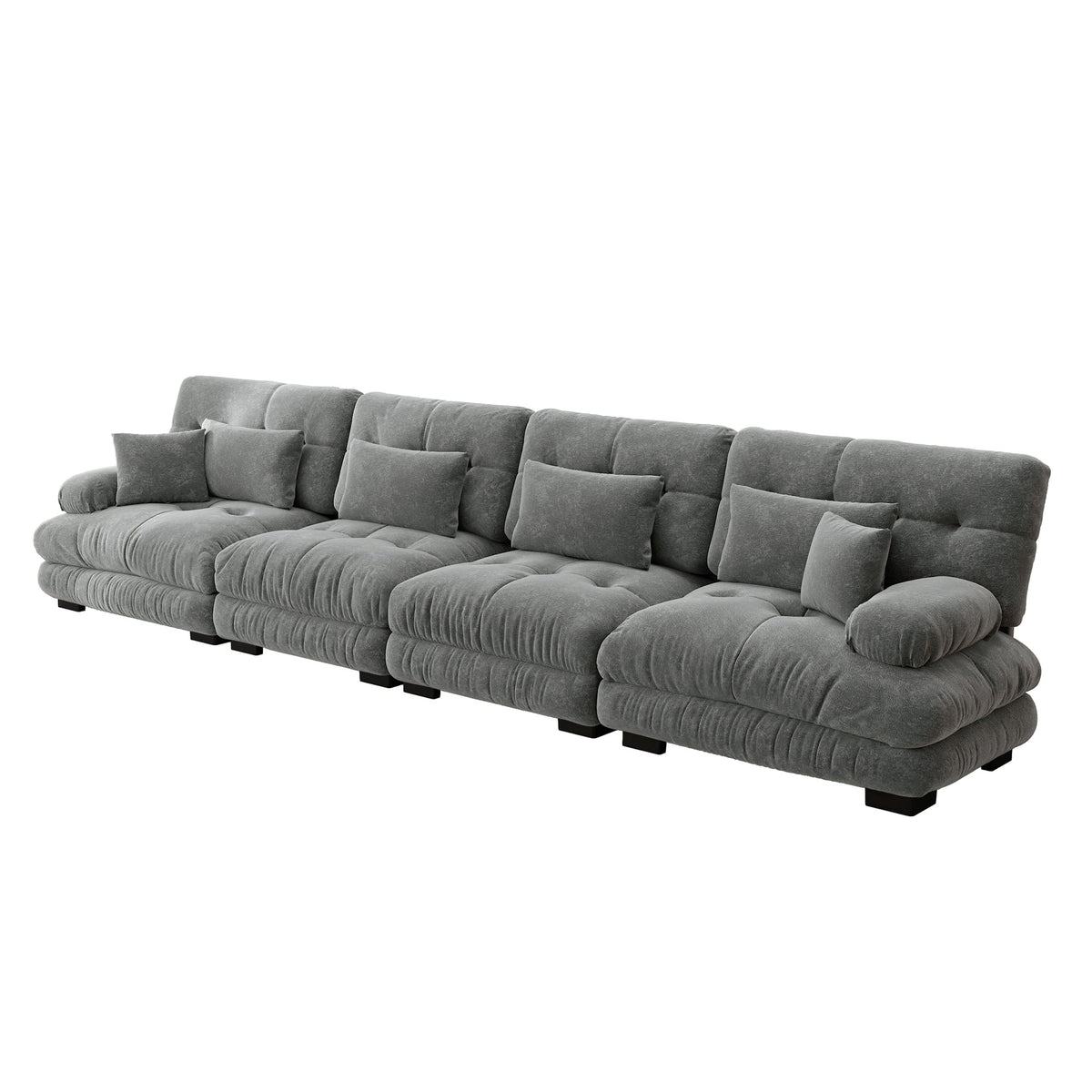 Modular Corner Sofa, 4-Seater Deep Seat Sleeper, Chenille Grey