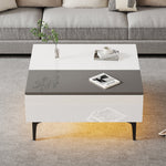 Coffee Table, Height-Adjustable with Hidden Storage and Shelves, White High-Gloss