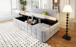 Upholstered Sofa Bed 90x200cm Hydraulic Storage Classic Check Pattern Light Grey Velvet