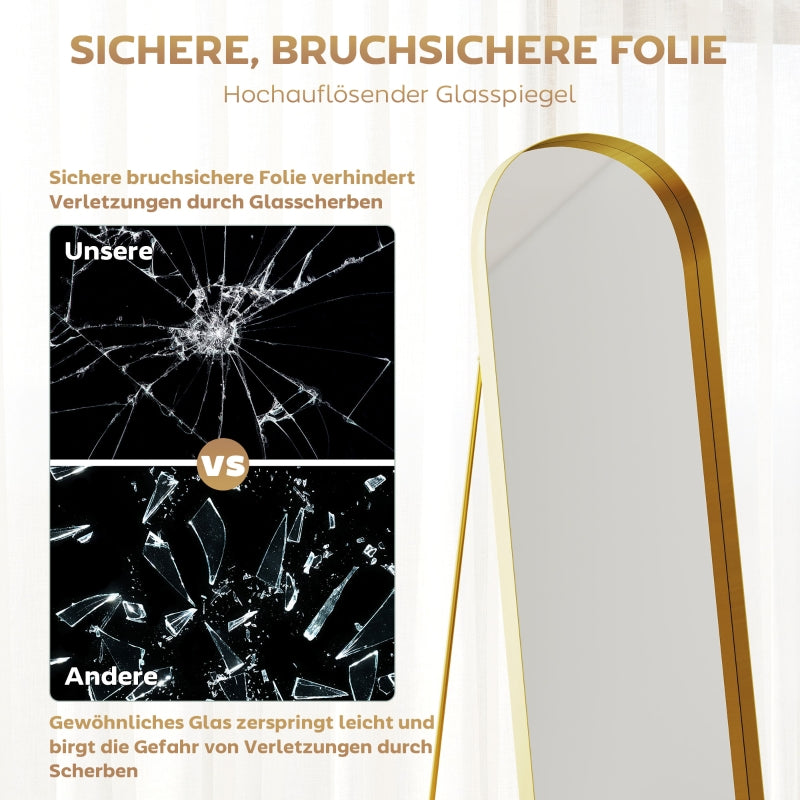 Full Length Mirror, 160 x 50 cm, Metal Framed, Gold