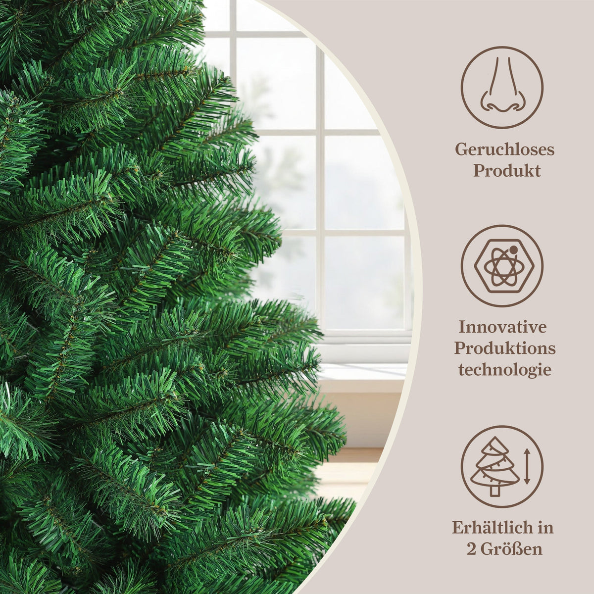 Artificial Christmas Tree, 210cm 1050 Tips Realistic, PVC with Metal Stand