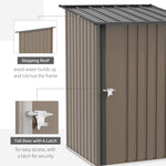 steel tool shed with pent roof and lockable garden cabinet, brown